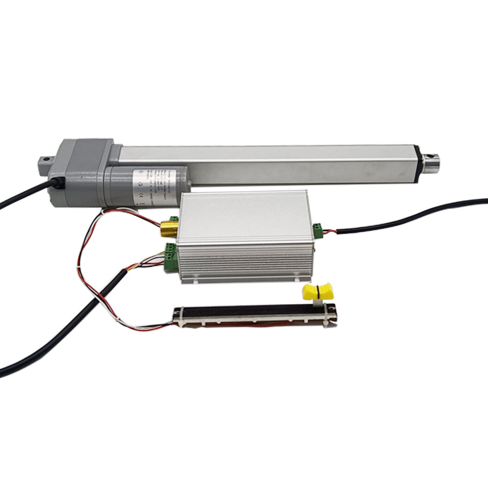 Use a slide controller with a slide potentiometer to control the stroke of the linear actuator.