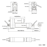 3500N IP67 Waterproof Linear Actuator with Magnetic Limit Switch - 200mm with Adjustable Stroke (Model 0041936-3)