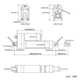 3500N IP67 Waterproof Linear Actuator with Magnetic Limit Switch - 900mm with Adjustable Stroke (Model 0041946-3)