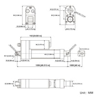 3500N IP67 Waterproof Linear Actuator with Magnetic Limit Switch - 1000mm with Adjustable Stroke (Model 0041947-3)