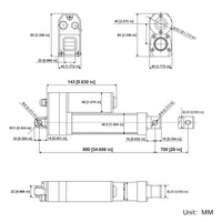 3500N IP67 Waterproof Linear Actuator with Magnetic Limit Switch - 700mm with Adjustable Stroke (Model 0041944-3)