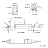3500N IP67 Waterproof Linear Actuator with Magnetic Limit Switch - 250mm with Adjustable Stroke (Model 0041937-3)